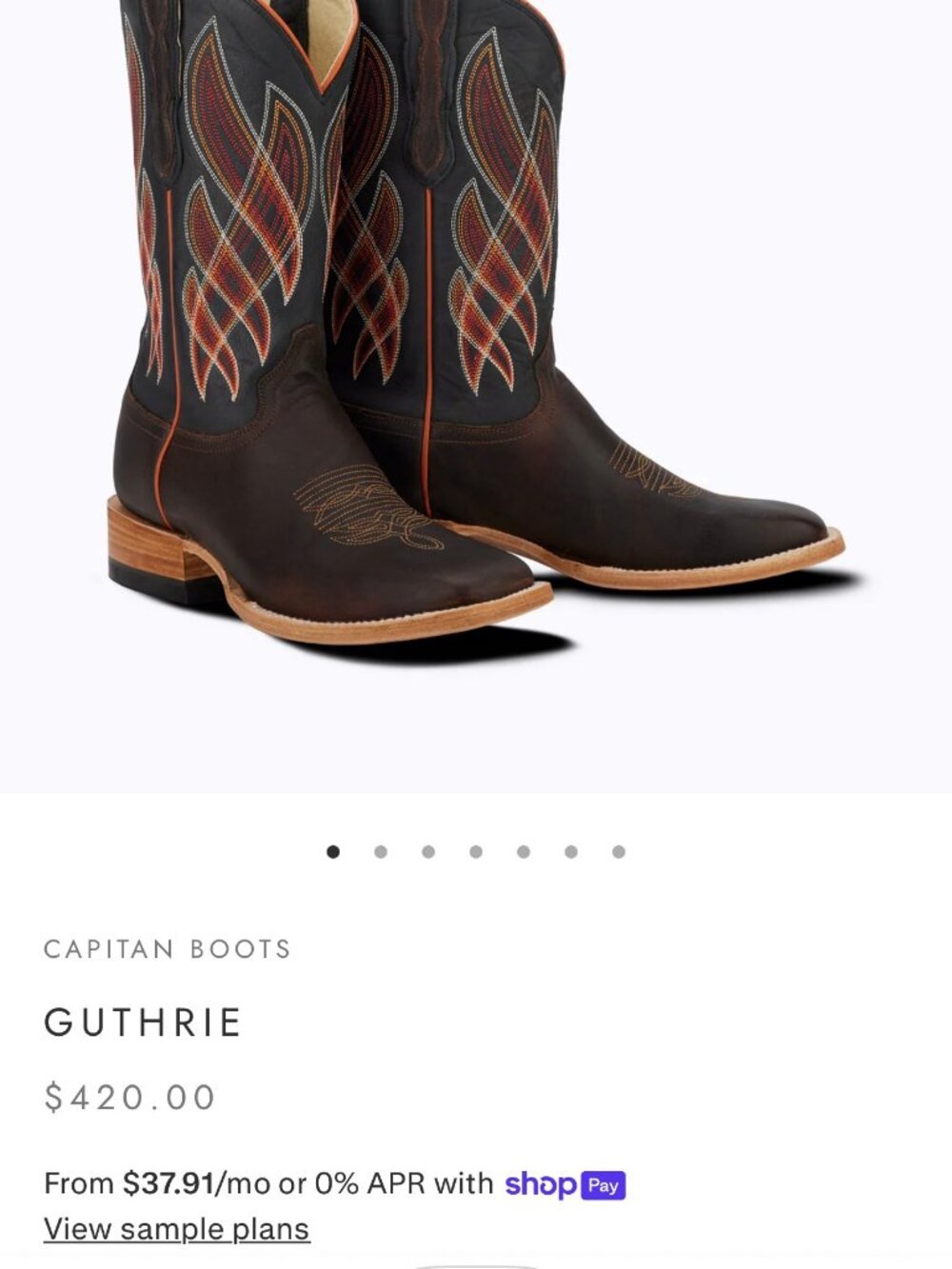 Capitan Guthrie Black Coffee Cowboy Boots Size 9 Genuine Leather Western Boots - Picture 3 of 12